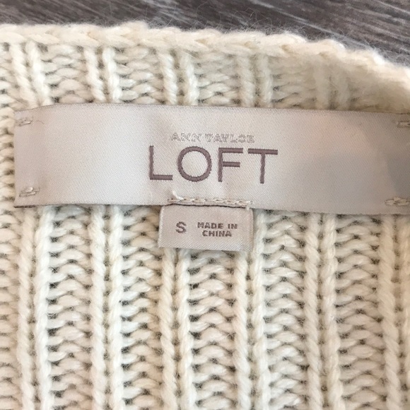 LOFT Sweater Wool Rabbit Hair Ivory Cableknit Small - Picture 4 of 6
